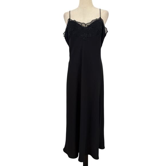 Evan Picone Dress Black Slip Lace And Beading Sz 14 Midi Romantic Goth - Picture 1 of 10